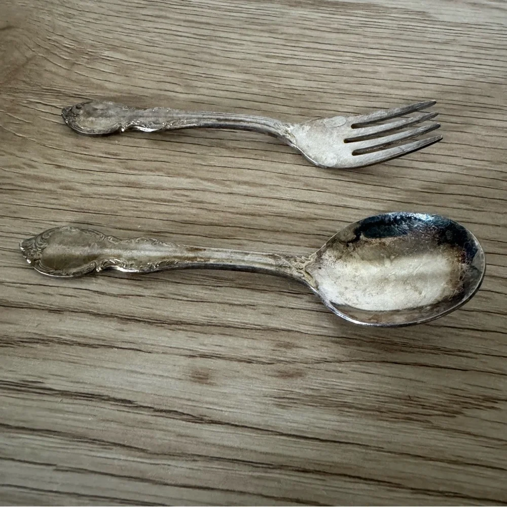 1847 Rogers Bros I S‎ Silverplated Reflection Baby Spoon & Fork Silverware Set